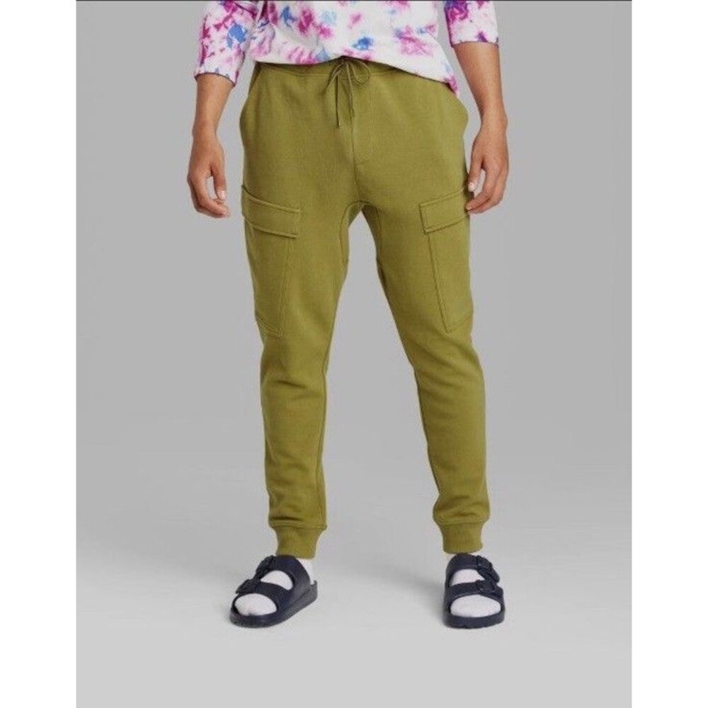 Original Use Men's Green Mid-Rise Drawstring Knit Cargo Pants Size M Exercise ￼